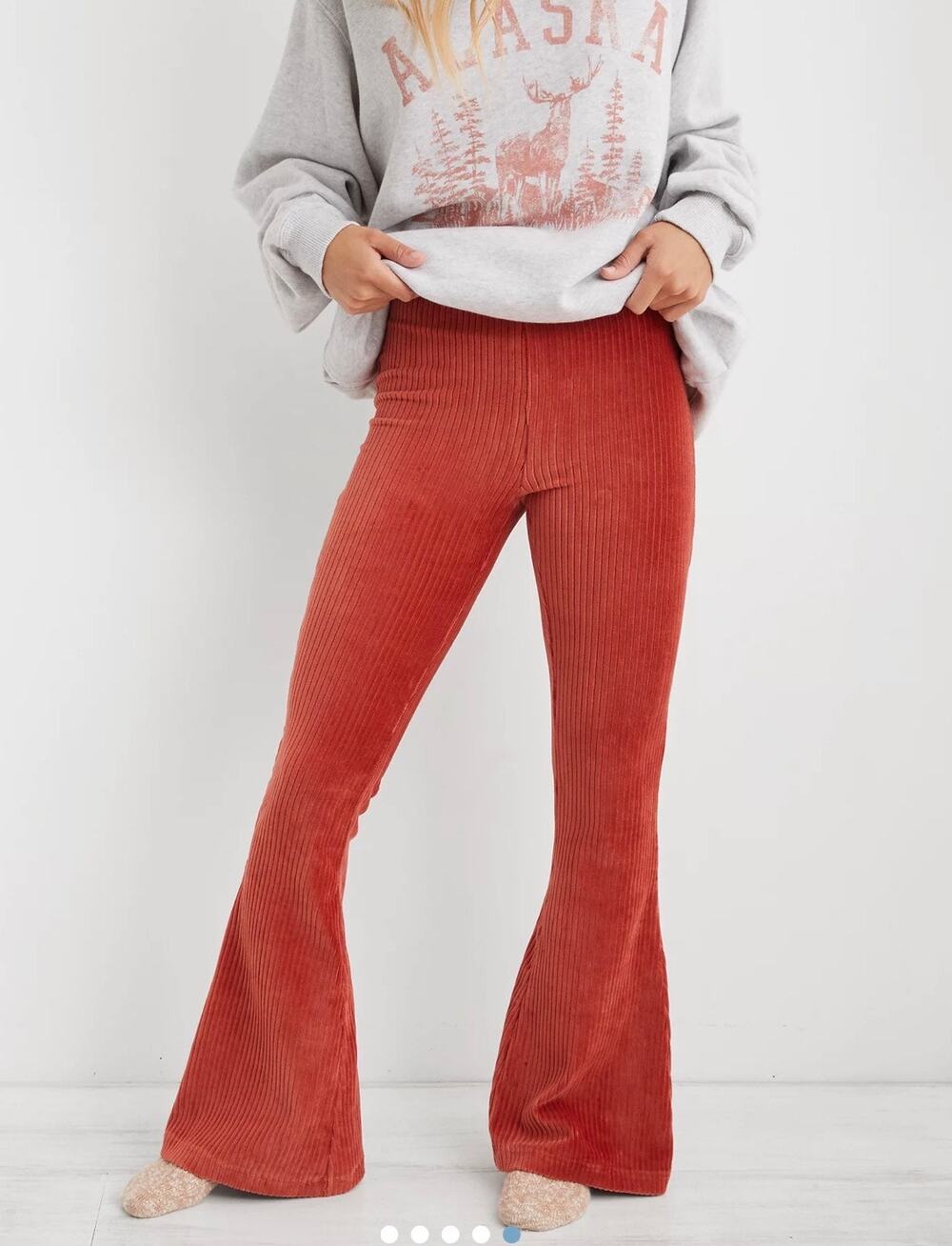 Aerie Groove-On Velour Flare Pants Pull On Cinnabar Women Size Medium Tall